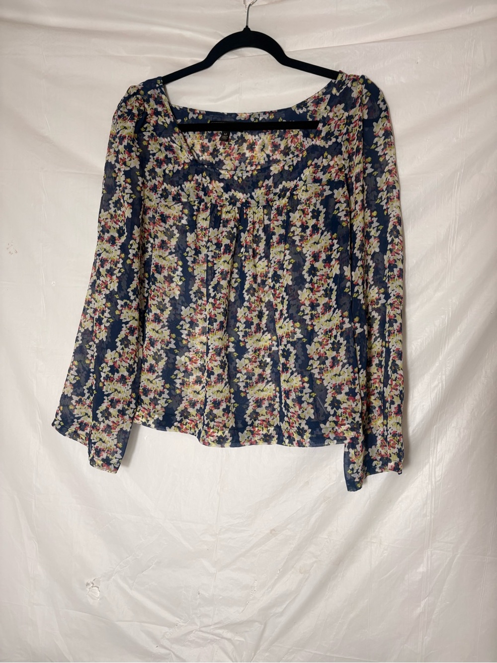 Jessica Simpson Navy Floral Square-Neck Long Sleeve Blouse